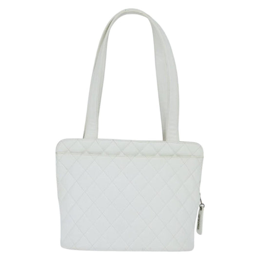 Chanel Vintage CC Zip Around Bowler Bag Quilted Caviar, WHITE, LEATHER, Tote bag