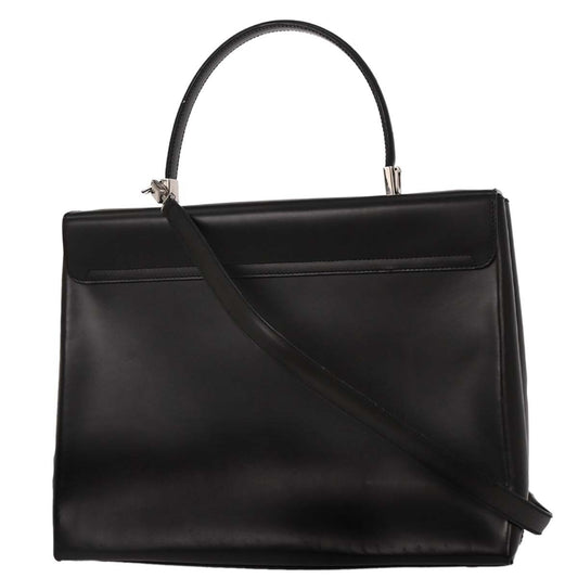 Salvatore Ferragamo Convertible Top Handle Bag Leather, BLACK, LEATHER, Handbag