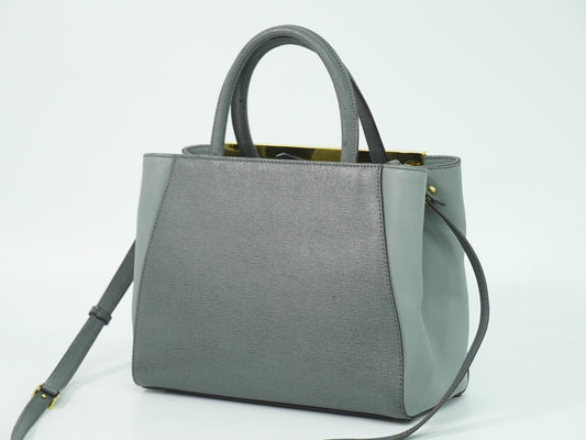Fendi 2Jours Bag Leather, GRAY, LEATHER, Handbag