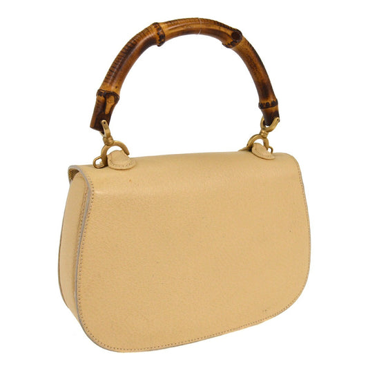 Gucci Vintage Convertible Bamboo Top Handle Bag Leather, BEIGE, LEATHER, Handbag