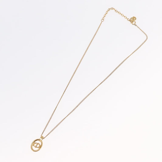Christian Dior CD Round Pendant Necklace Metal, Gold, Metal, Necklace
