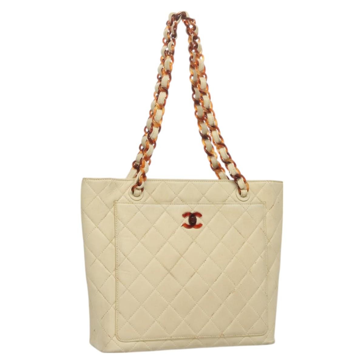 Chanel Vintage CC Front Pocket Tote Quilted Leather, BEIGE, LEATHER, Tote bag