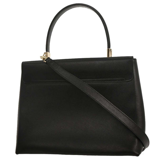 Salvatore Ferragamo Convertible Top Handle Bag Leather, BLACK, LEATHER, Handbag