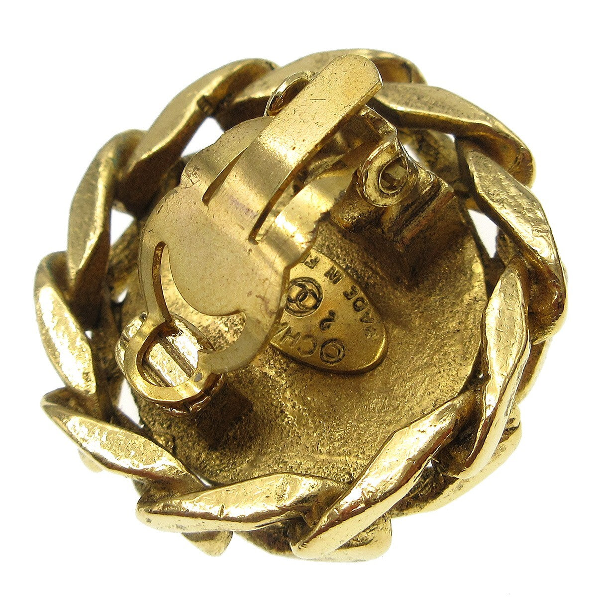 Chanel Vintage CC Round Clip-On Earrings Metal with Crystals, GOLD, GOLD_PLATED, Earrings