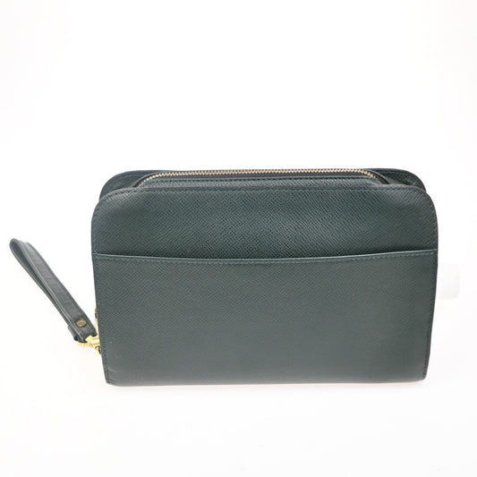 Louis Vuitton Pochette Baikal Clutch Taiga Leather, GREEN, LEATHER, Clutche & pouche