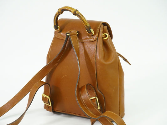 Gucci Vintage Bamboo Backpack Leather, BROWN, LEATHER, Backpack