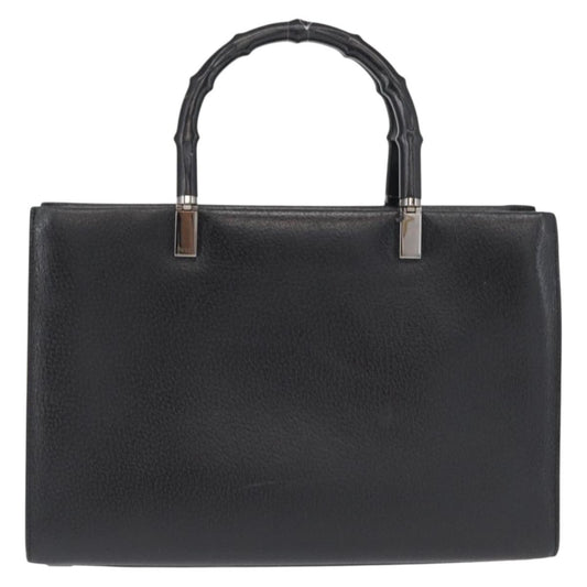 Gucci Vintage Bamboo Handle Bag Leather, BLACK, LEATHER, Handbag