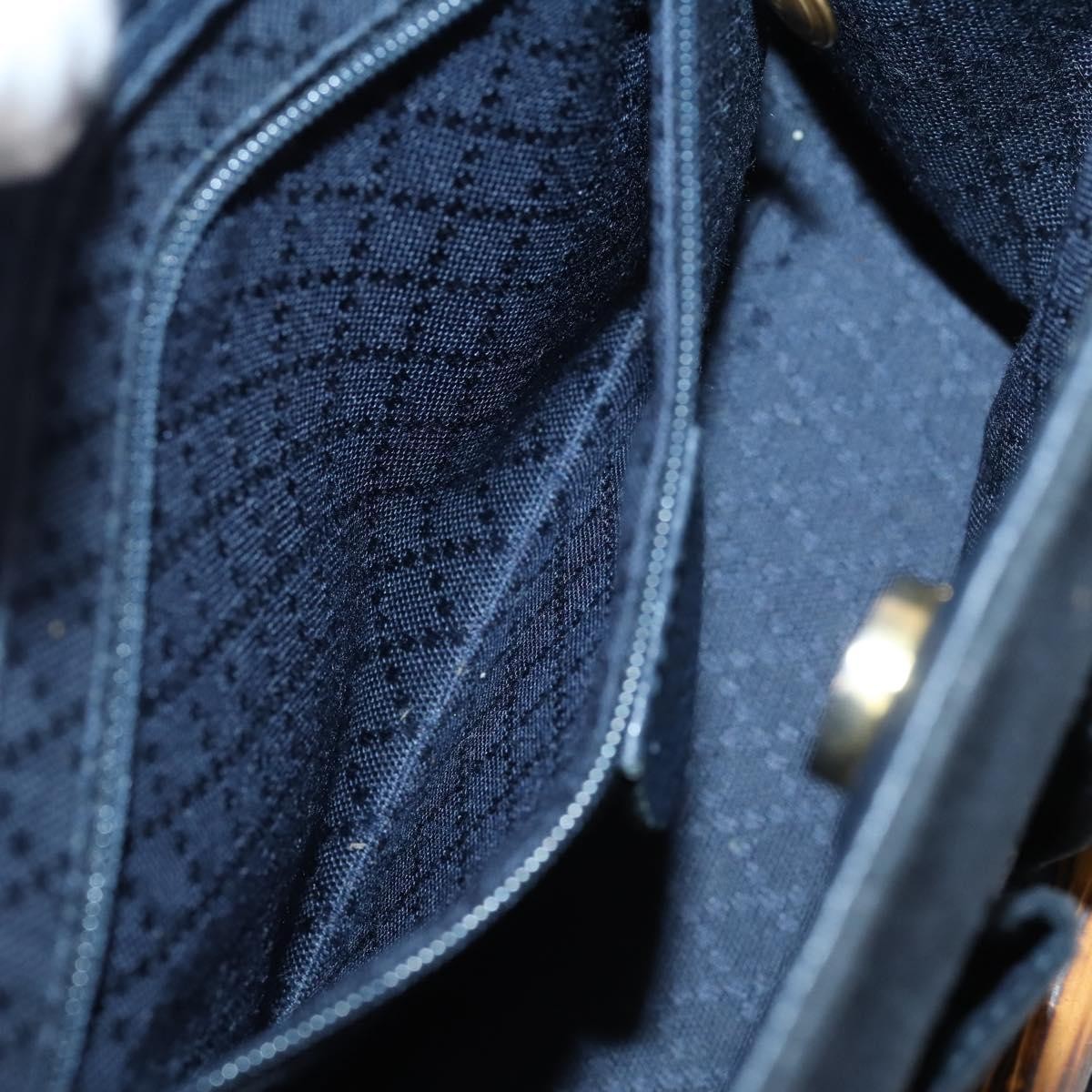 Gucci Vintage Bamboo Front Pocket Tote Suede, NAVY, SUEDE, Handbag