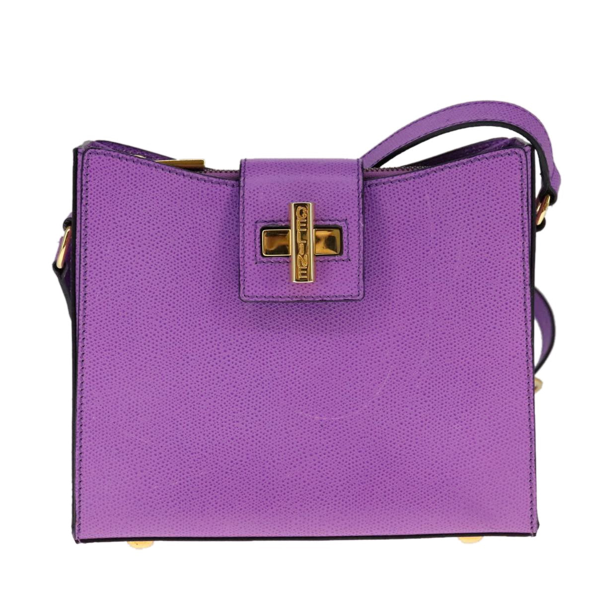 Celine Vintage turn lock shoulder bag Leather, PURPLE, LEATHER, Shoulder bag