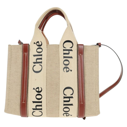 Chloe Woody Convertible Tote Canvas with Leather, BEIGE, CANVAS, Tote bag