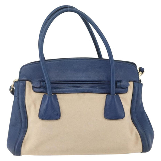 Prada Cuir Frame Convertible Tote Canvas and Saffiano Leather, BEIGE, CANVAS, Tote bag