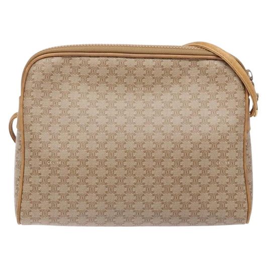Celine Vintage Macadam Shoulder Bag Canvas and Leather, BEIGE, CANVAS, Shoulder bag