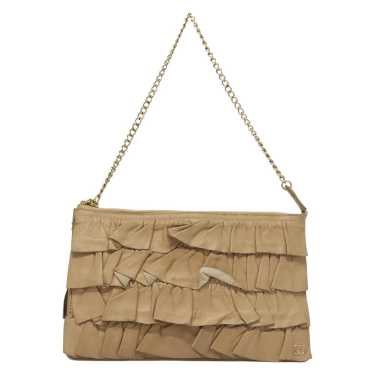 Chanel Ruffle Chain Pochette Lambskin, BEIGE, LEATHER, Clutche & pouche