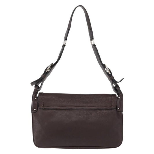 Salvatore Ferragamo Gancini Shoulder Bag Leather, BROWN, LEATHER, Shoulder bag
