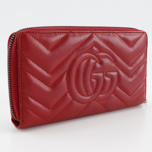 Gucci GG Marmont Zip Around Wallet Matelasse Leather, RED, LEATHER, Wallets