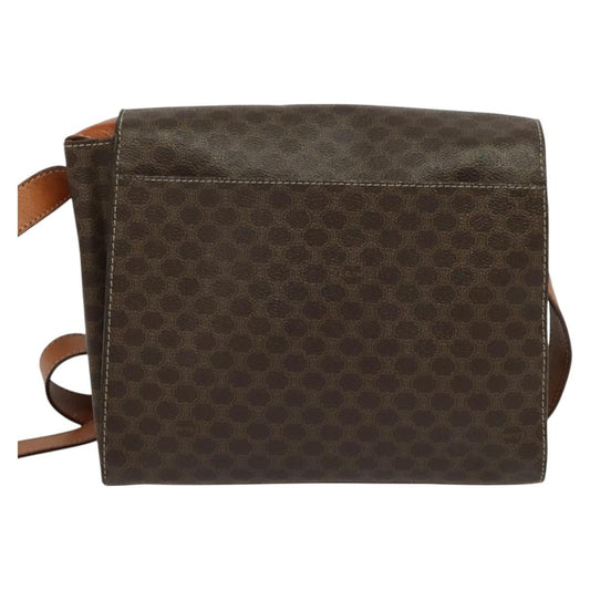 Celine Vintage Macadam Circle Logo Shoulder Bag Canvas and Leather, Brown, Canvas, Shoulder Bag
