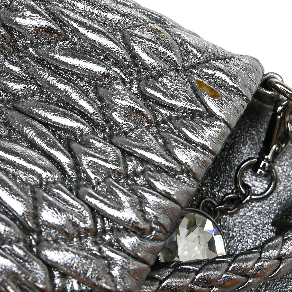 Miu Miu Nappa Matelassè Leather, Silver, Leather, Handbag