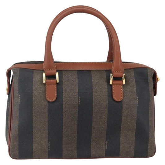 Fendi Vintage Pequin Convertible Boston Bag Coated Canvas, BROWN, CANVAS, Handbag