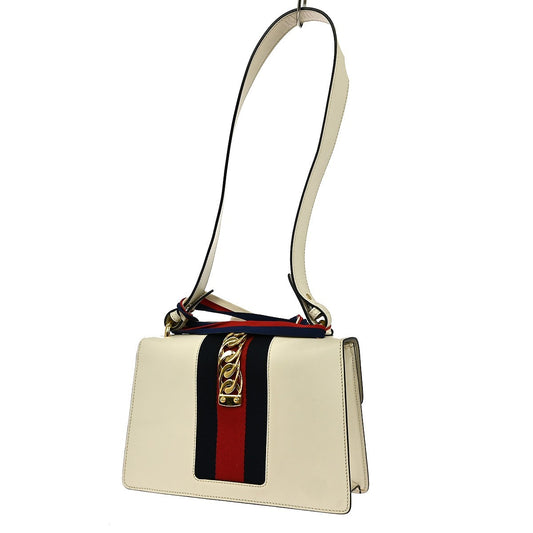 Gucci Sylvie Shoulder Bag Leather, White, Leather, Shoulder Bag