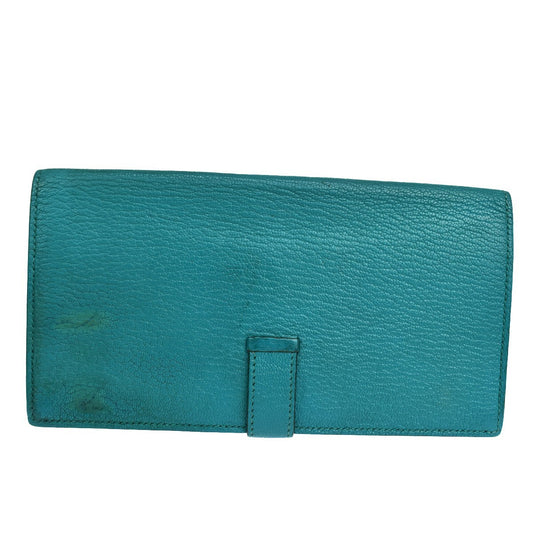 Hermes Bearn Wallet Chevre Mysore, BLUE, LEATHER, Wallets