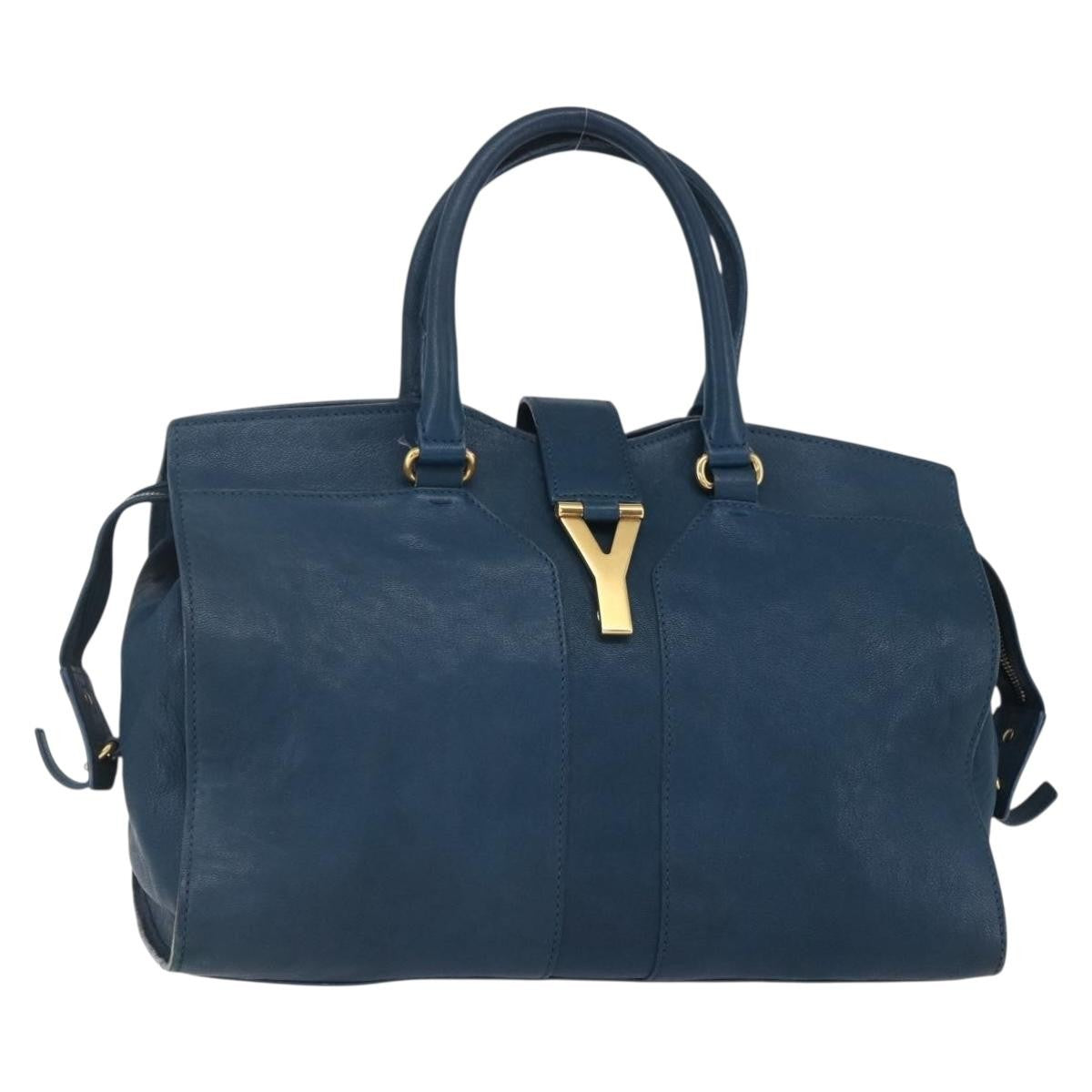 Saint Laurent Chyc Cabas Tote Leather, BLUE, LEATHER, Tote bag
