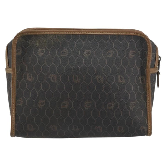Christian Dior Vintage Honeycomb Zip Pouch Canvas and Leather, BLACK, CANVAS, Clutche & pouche