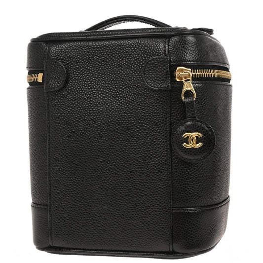 Chanel Vintage Timeless Cosmetic Case Caviar, BLACK, LEATHER, Handbag