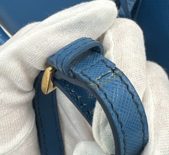 Prada Bauletto Bag Saffiano Leather, BLUE, LEATHER, Handbag