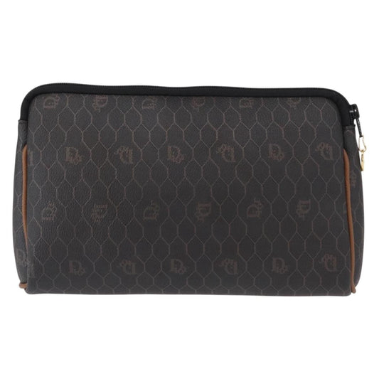 Christian Dior Vintage Honeycomb Zip Pouch Coated Canvas, BLACK, PVC, Clutche & pouche