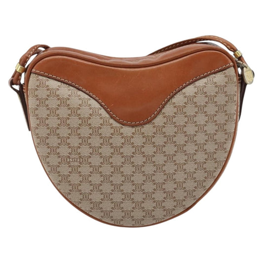 Celine Vintage Macadam Shoulder Bag Canvas and Leather, BEIGE, CANVAS, Shoulder bag