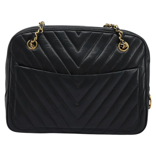 Chanel V Stitch Leather, BLACK, LEATHER, Handbag