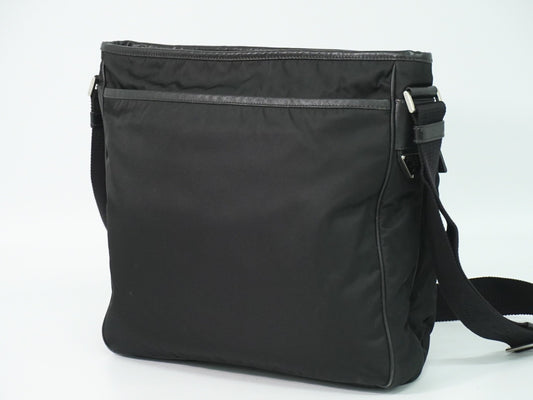 Prada Double Pocket Zip Messenger Tessuto, BLACK, NYLON, Shoulder bag