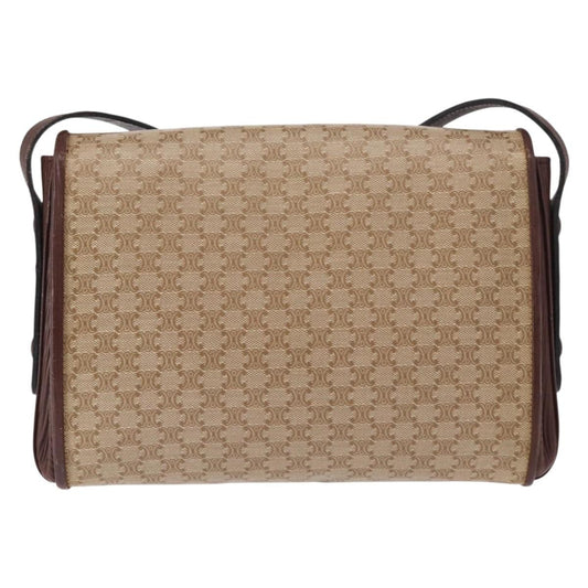 Celine Vintage Macadam Shoulder Bag Canvas and Leather, BEIGE, CANVAS, Shoulder bag