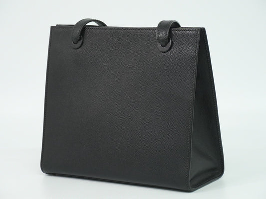 Chanel Vintage Logo Tote Leather, BLACK, LEATHER, Tote bag