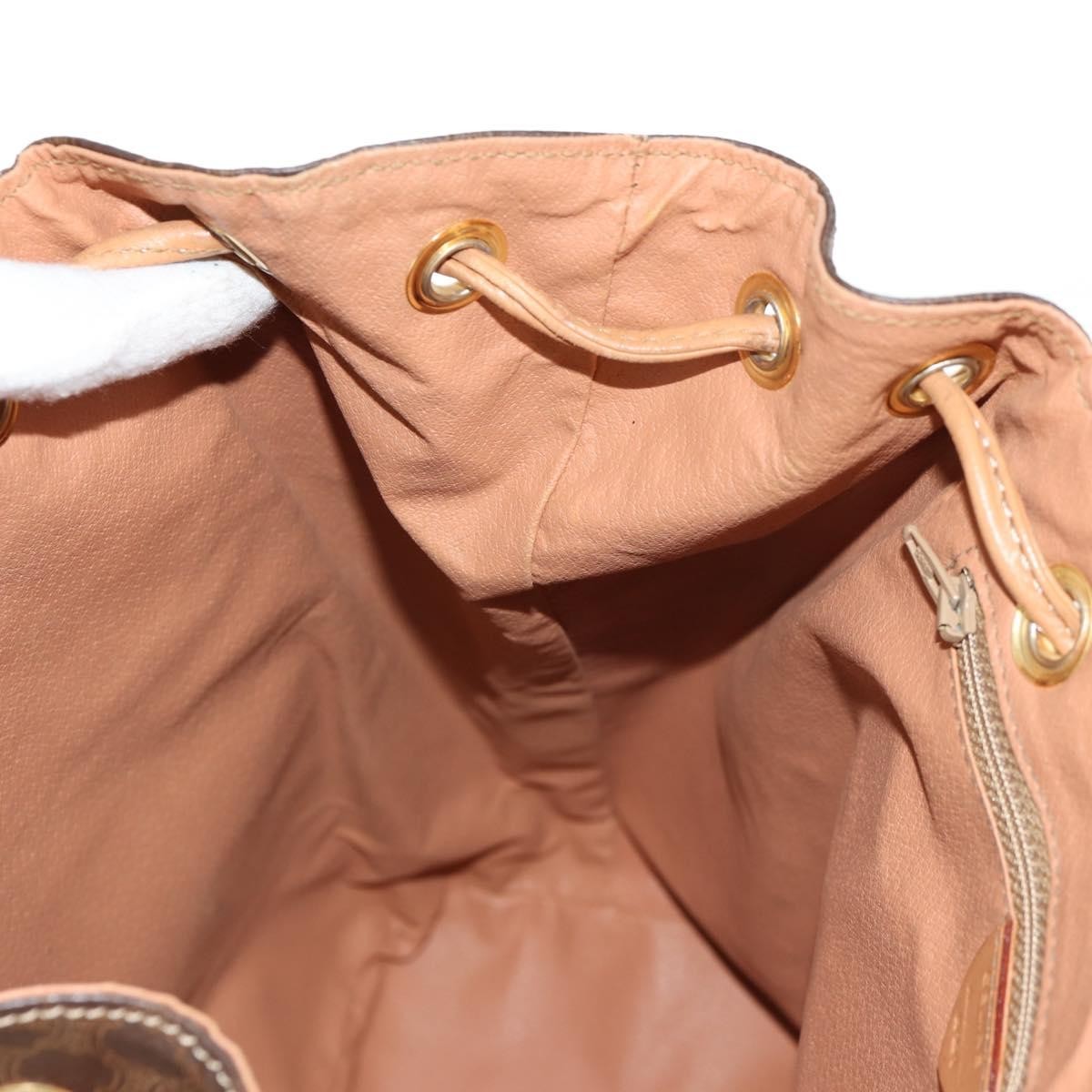 Celine Vintage Drawstring Flap Backpack Macadam Coated Canvas, BROWN, CANVAS, Backpack