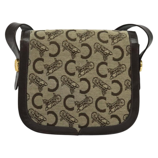Celine C Sulky Shoulder bag Canvas and Leather, BEIGE, CANVAS, Shoulder bag