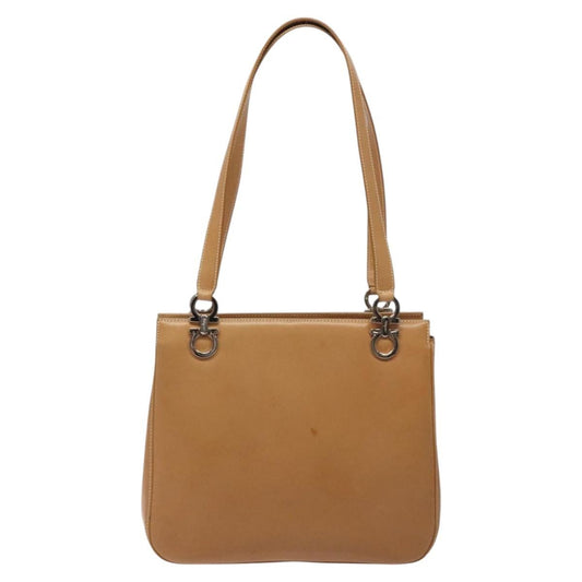 Salvatore Ferragamo Gancini Shoulder Bag Leather, BROWN, LEATHER, Shoulder bag