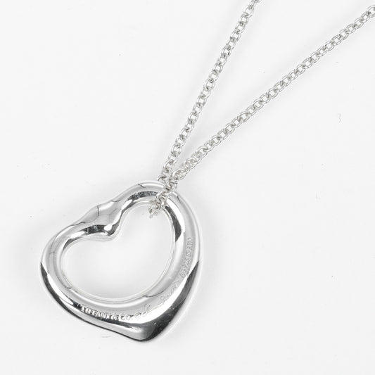 Tiffany & Co. Elsa Peretti Open Heart Pendant Necklace Sterling Silver with Pink Sapphire, SILVER, SILVER, Necklace