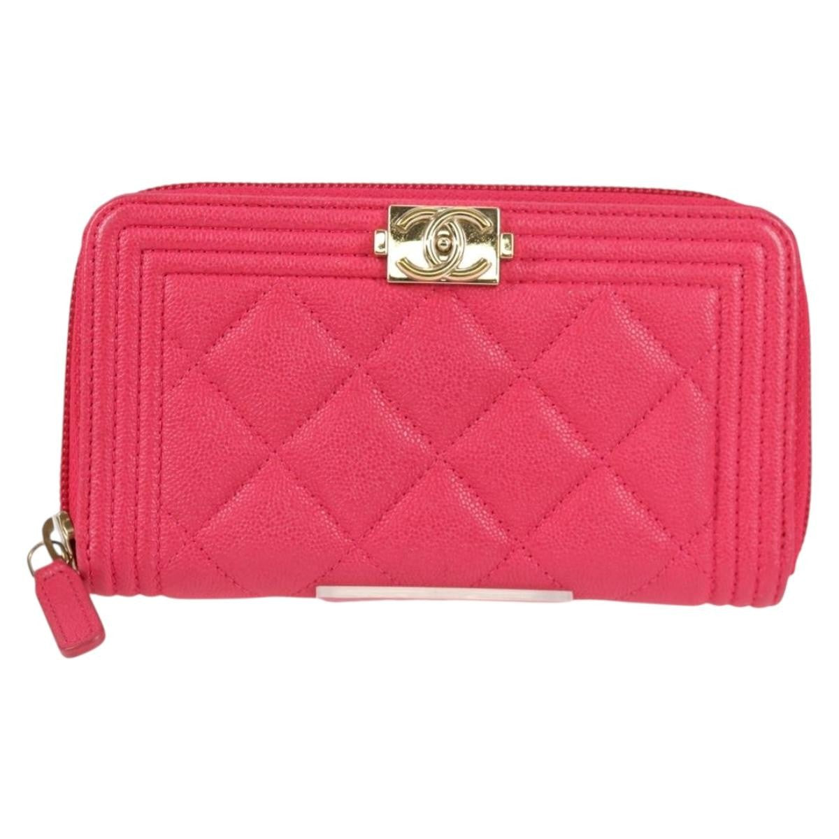 Chanel Compact Boy Wallet Caviar, PINK, LEATHER, Wallets