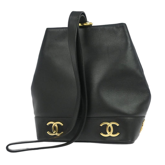 Chanel Vintage CC Bucket Shoulder Bag Leather, BLACK, LEATHER, Shoulder bag