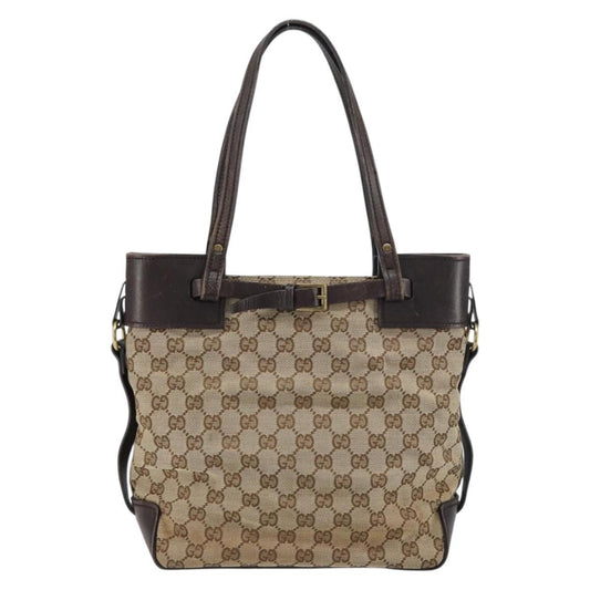 Gucci Belted Bucket Tote GG Canvas with Leather, BEIGE, CANVAS, Tote bag