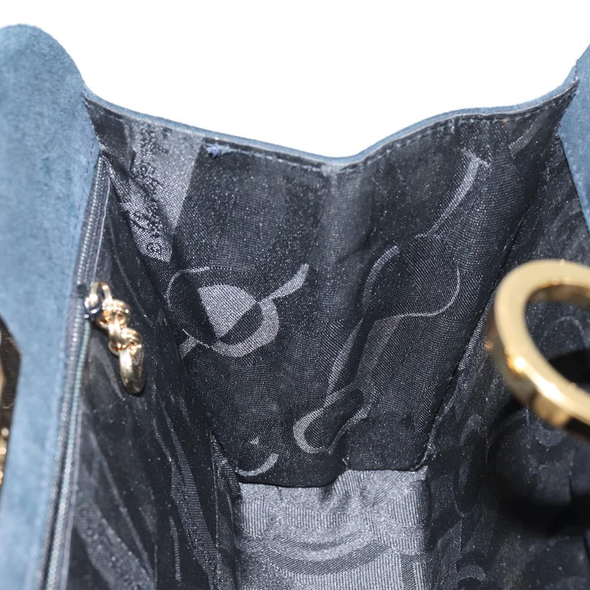 Salvatore Ferragamo Gancini Chain Shoulder bag Suede, NAVY, SUEDE, Shoulder bag