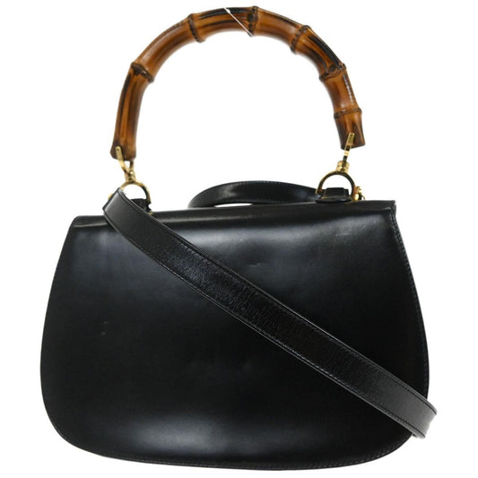 Gucci Vintage Bamboo Top Handle Bag Leather, BLACK, LEATHER, Handbag