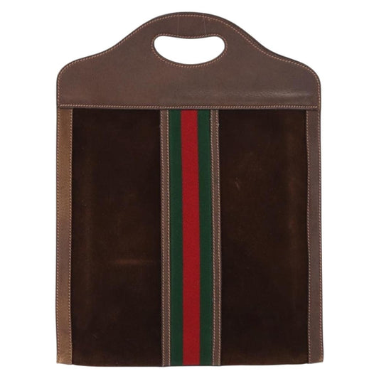 Gucci Vintage Web Sherry Line Handbag Suede, BROWN, SUEDE, Handbag