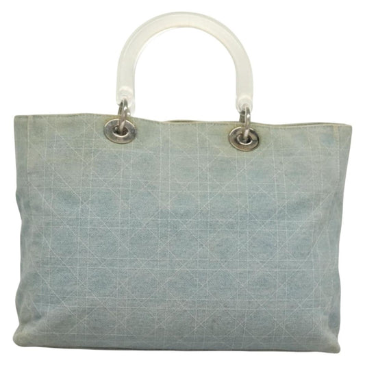 Christian Dior Vintage Lady Dior Bag Cannage Quilt Denim, BLUE, CANVAS, Tote bag