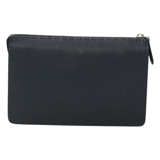 Fendi Selleria Zip Pouch Leather, BLACK, LEATHER, Clutche & pouche