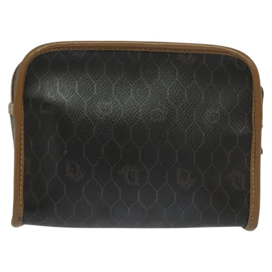 Christian Dior Vintage Honeycomb Zip Pouch Canvas and Leather, BROWN, CANVAS, Clutche & pouche
