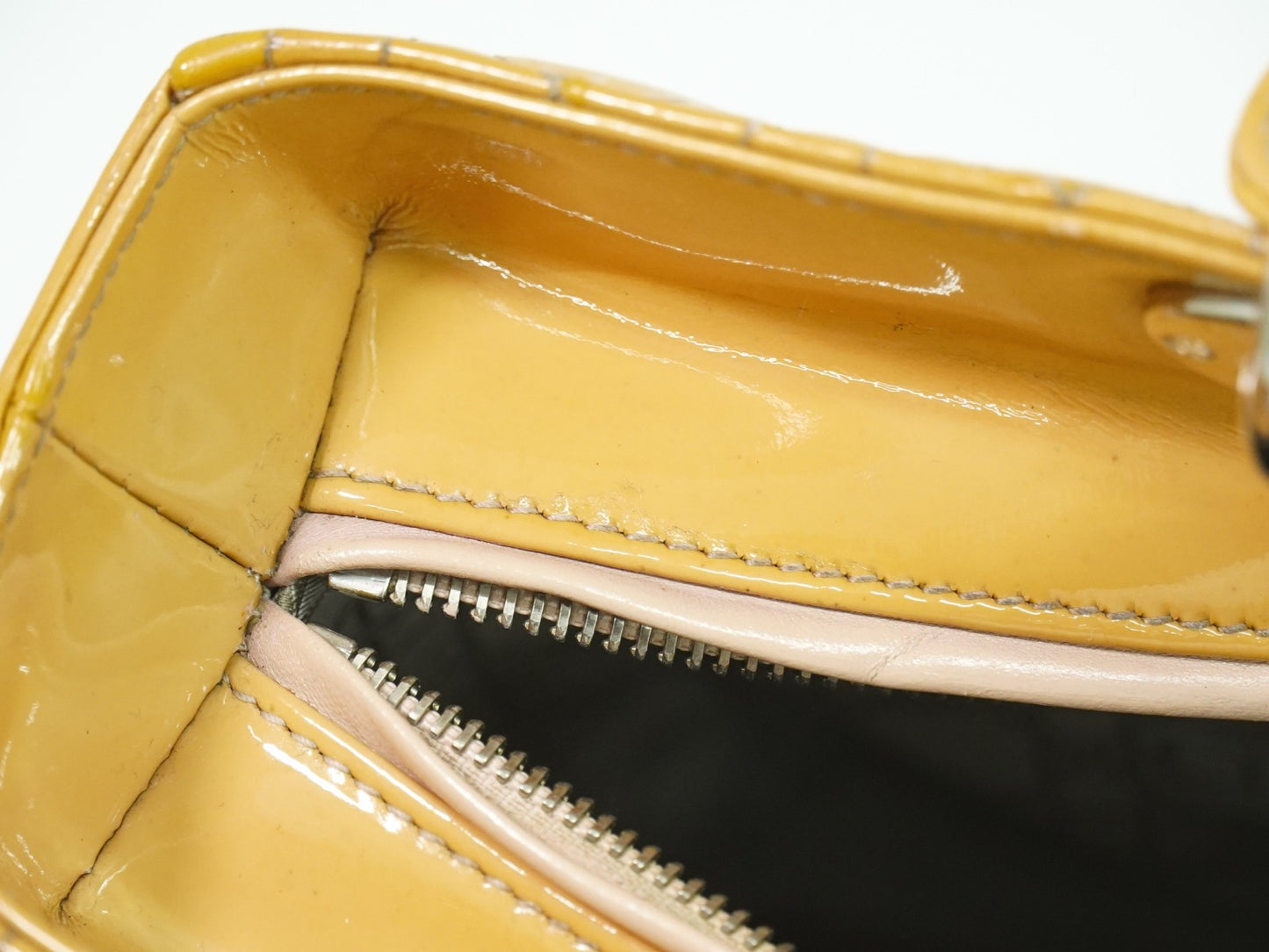Christian Dior Vintage Lady Dior Bag Cannage Quilt Patent, BEIGE, PATENT_LEATHER, Handbag
