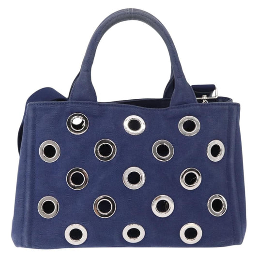 Prada Canapa Convertible Tote Grommet Embellished Canvas, BLUE, CANVAS, Tote bag