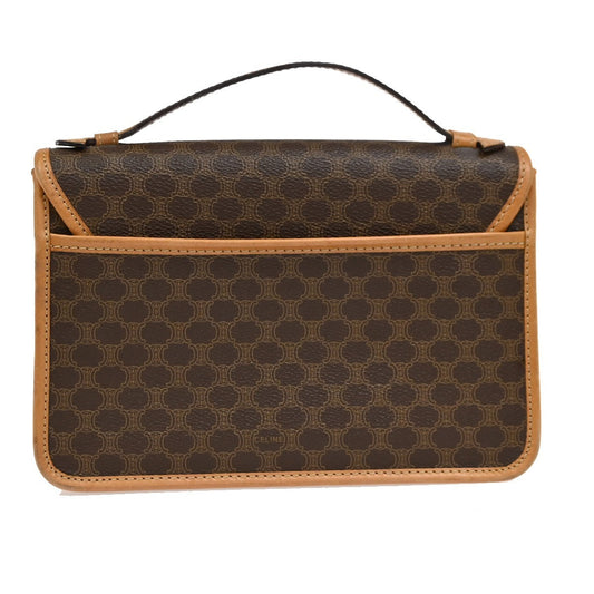 Celine Vintage Macadam Handbag Canvas and Leather, BROWN, CANVAS, Handbag